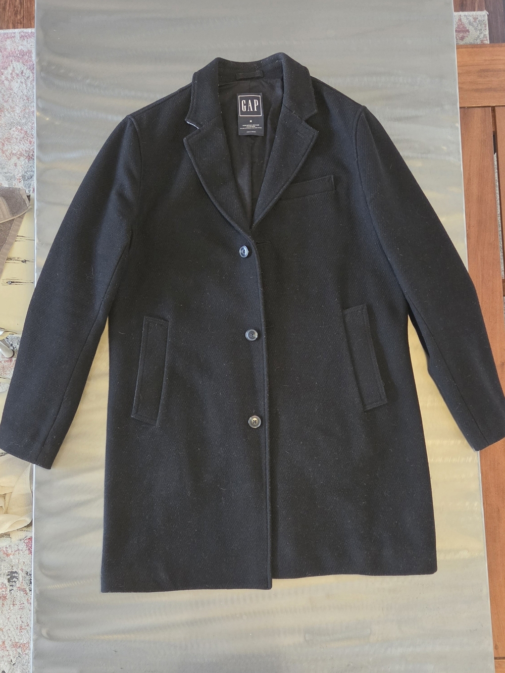Gap Men's Medium Black Recycled Italian Wool Blend Topcoat Overcoat